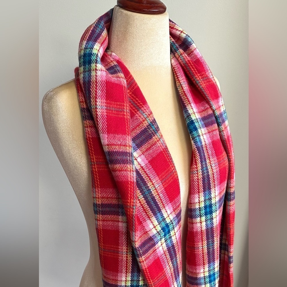 Hollister Red Multi Plaid Long Scarf 27”x70” Large Blanket Scarf Winter Cozy